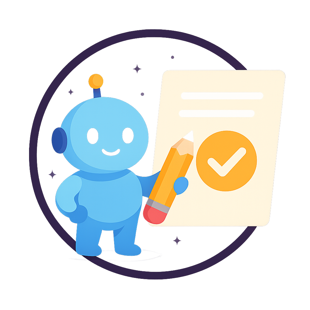 24 hour homework help mission illustration with robot holding pencil and approved homework document