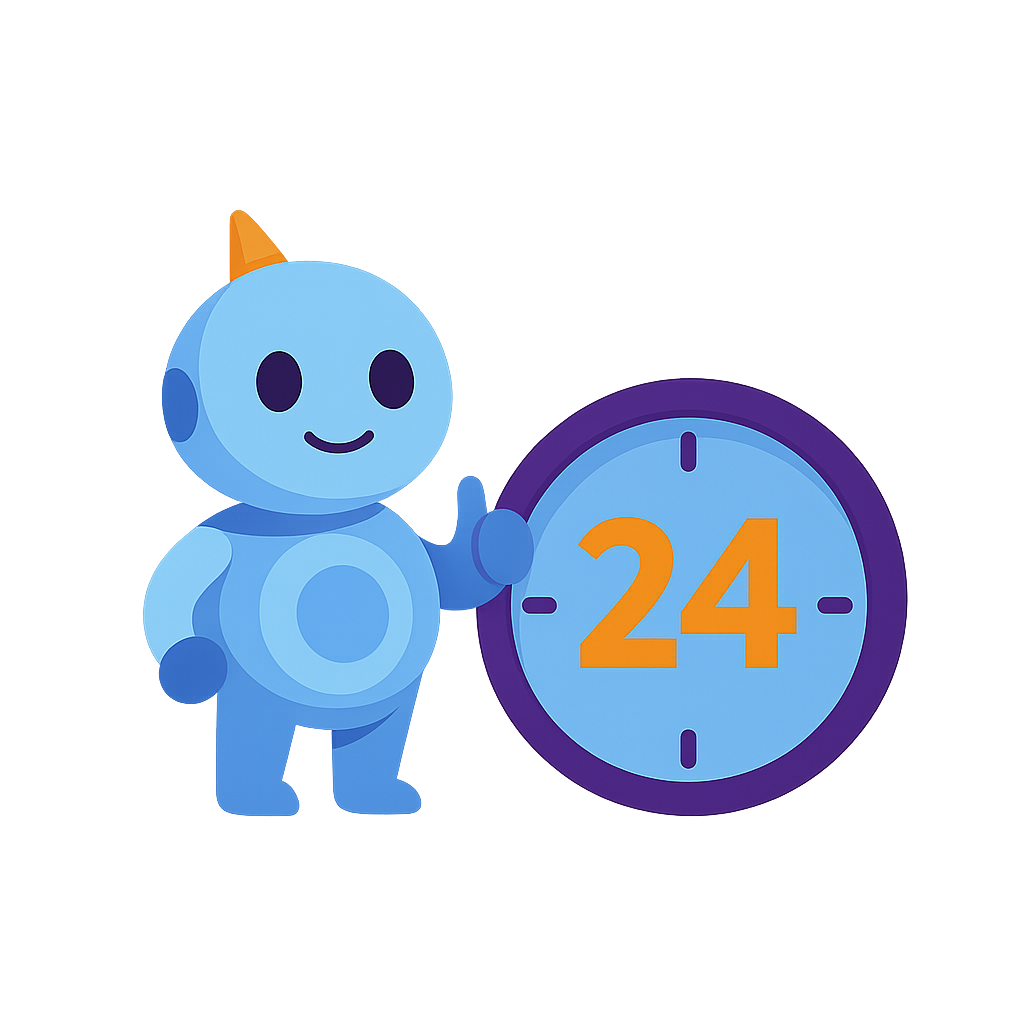 24 hour homework help robot with clock showing 24 hours
